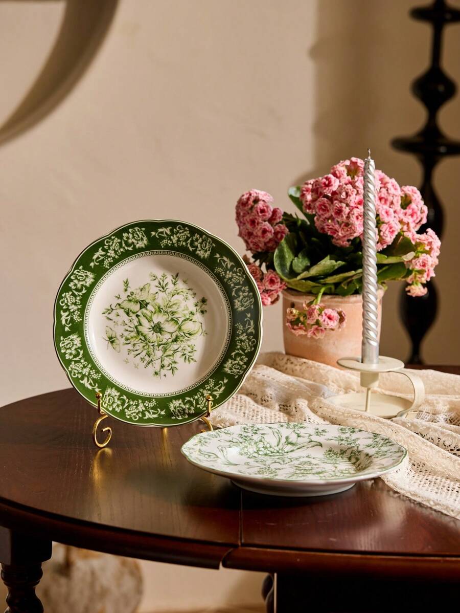 Cirelle 1 Stück Luxus Französisch Vintage Keramik Teller - Britisch Blumen Prägung Regenwald Geschirr, mikrowellengeeignet & bleifrei zertifiziertes botanisches Design, Rama Comfort Home, Neujahr, Weihnachten, Muttertag Geschenk, Küchenbedarf, Partynutzung, Familienessen, Nachmittagstee, hochwertige Café Ausstattung, Sommer Heim Dekoration, Einweihungsgeschenk