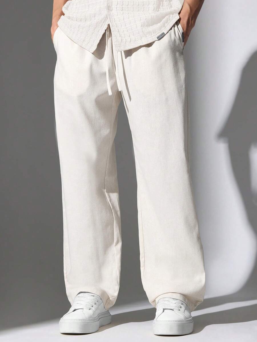 SUMWON Premium linnenlook skater fit broek met trekkoord in de taille, relaxte resortkleding, casual, zomer, lente, lichtgewicht, ademend, vakantie, strandbroeken