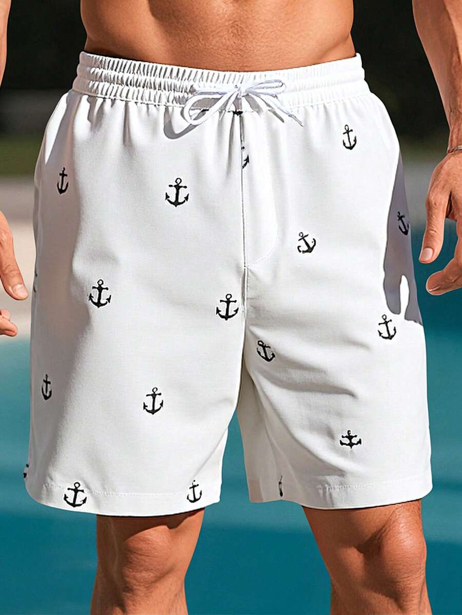 Manfinity RSRT Men's Casual Anchor Print Shorts Men Clothing Men Shorts Men's Beach Clothes Clothing Men Shorts Beach Wear For Shorts Casual