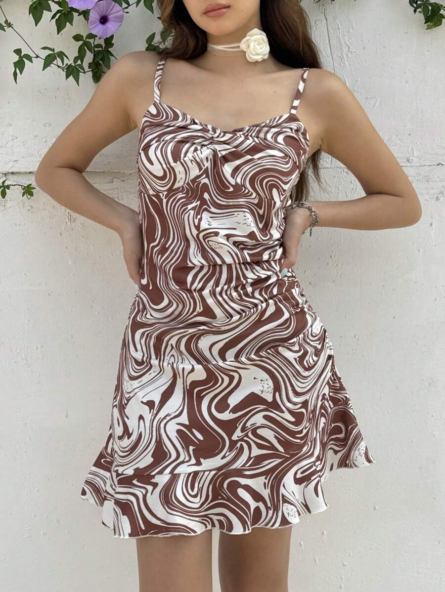 SHEIN Teen Girl Casual Simple Comfortable Side Ruffle Trim Skater Dress