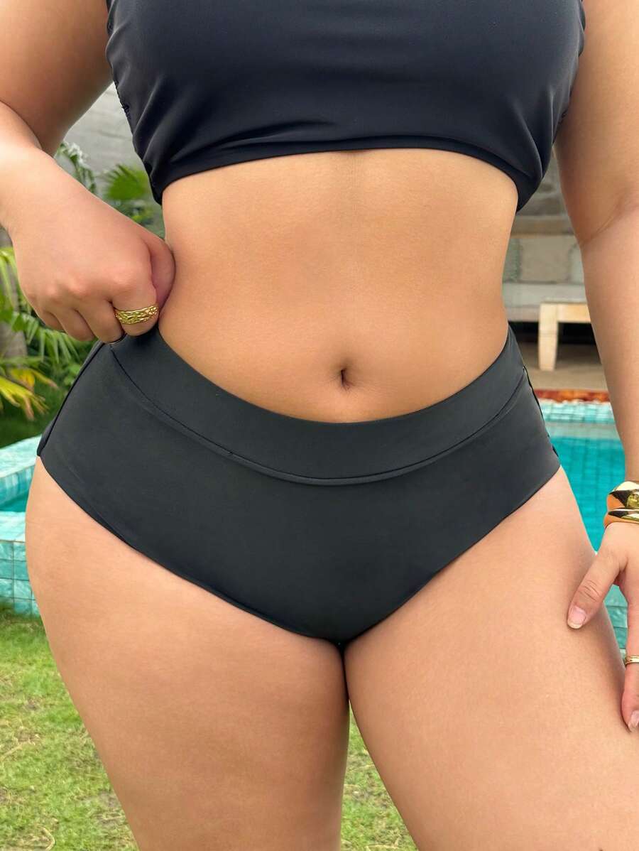 Swim Lushoire Plus Size Solid Color High Waist Swimsuit Bottom
