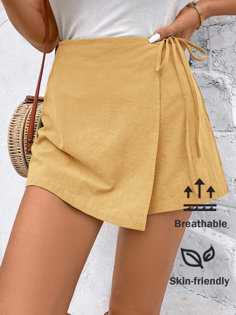 SHEIN Frenchy Pantalones cortos informales sólidos, de corte suelto con cordón, aptos para usar en verano