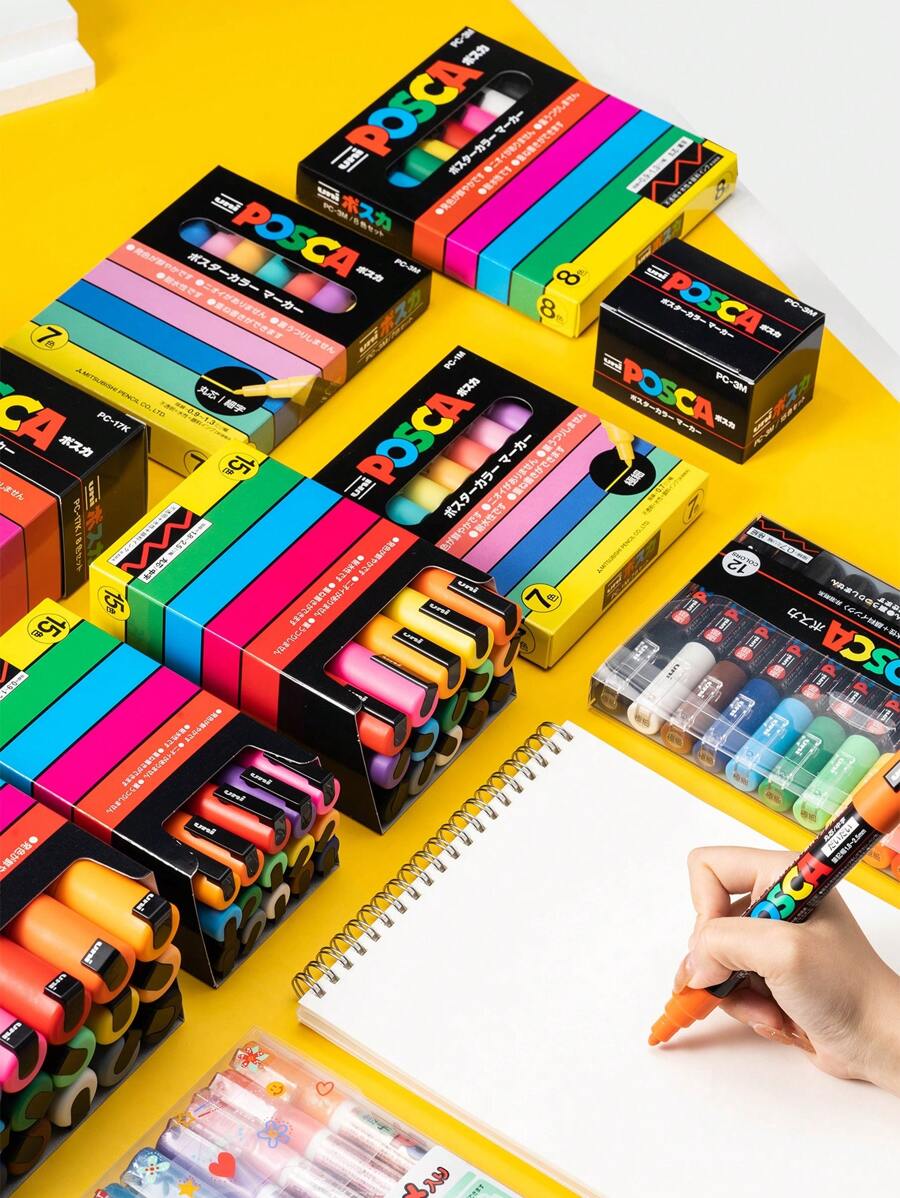SHEIN Set di pennarelli per pittura UNI POSCA, confezione nuova PC-1M 3M 5M, colori a base d'acqua permanenti, pennarelli in acrilico per graffiti, forniture per l'arte, decorazione della stanza, decorazione per festival, decorazione per la casa, decorazione del bagno, ritorno a scuola