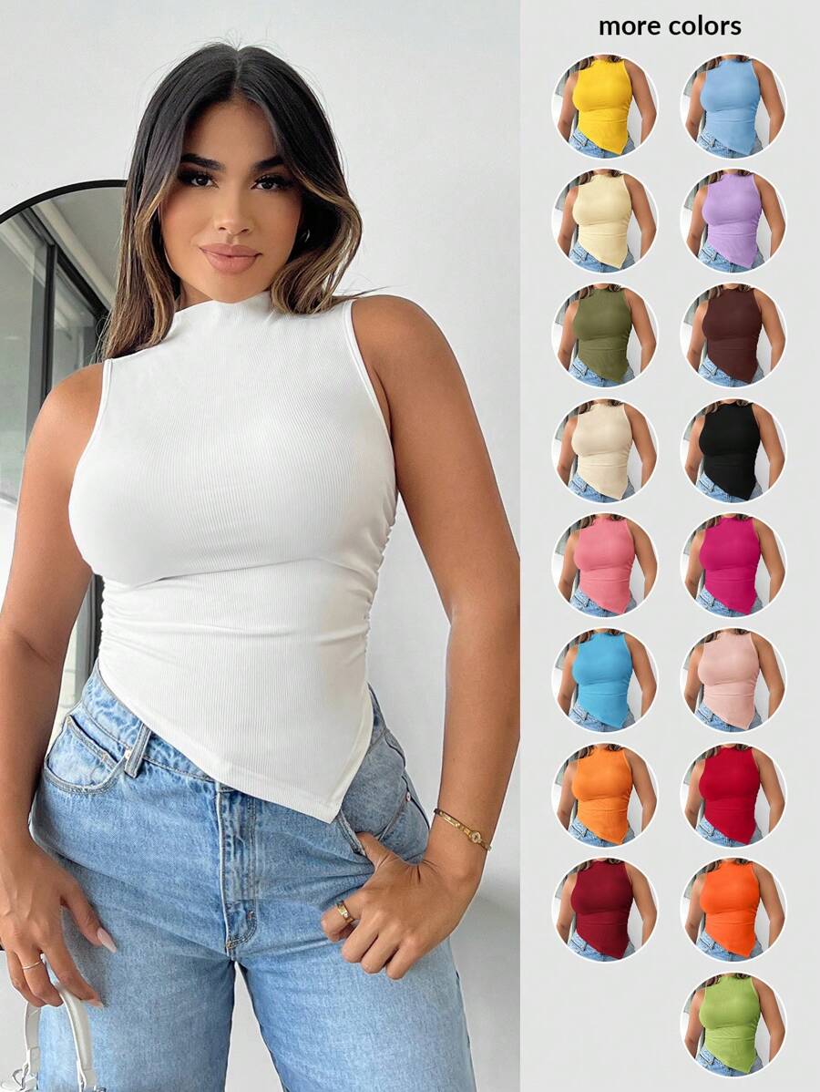 SHEIN SXY Summer Mock Neck Asymmetrical Hem Tank Top