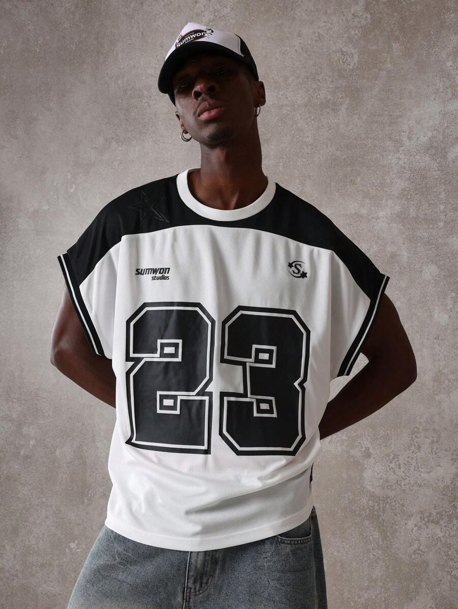 SUMWON Athletic Basketball Jersey Tank Top Mesh Material Number 23 Sports Varsity Style Sleeveless Training Performance Summer Workout Sportswear