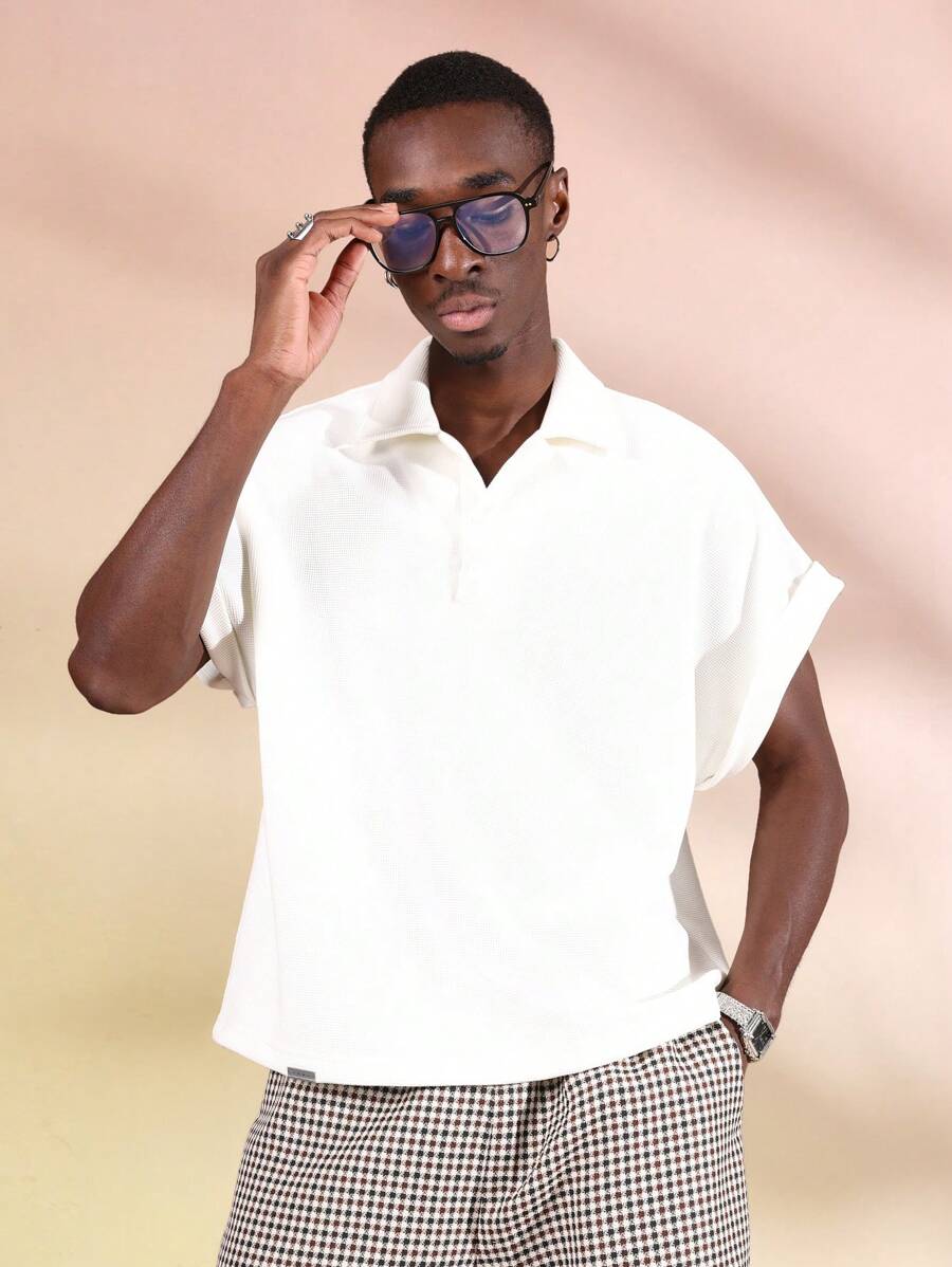 SUMWON Classic Boxy Fit Summer Polo Short Sleeve Waffle Texture Lounge Athletic Casual Resort Vacation Tennis Golf Shirt