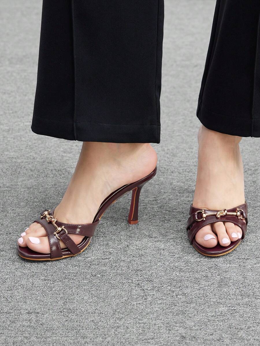 CUCCOO BIZCHIC Women's Solid Color Metal Decor Simple High Heel Sandals, Casual Summer Daily Wear Spring Shoes Spring Break Easter