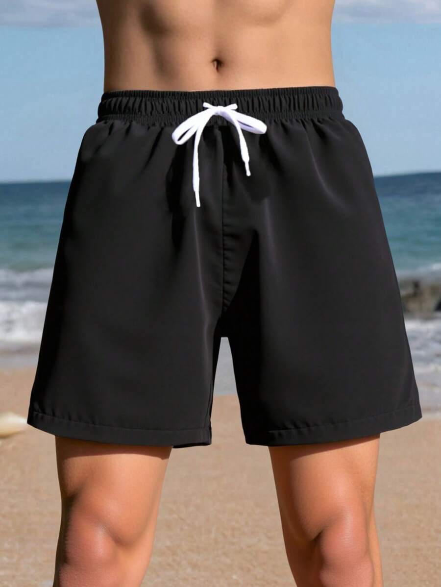 Pantaloncini da spiaggia tinta unita con vita regolabile, adatti per ragazzi adolescenti