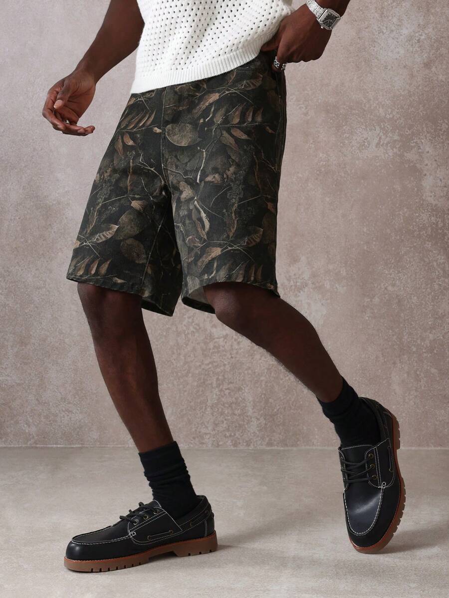 SUMWON Shorts Cargo de Ajuste Regular para Verão com Estampa Camuflada, Estampa de Folha Desgastada, Estilo Tático de Comprimento até o Joelho, Estilo Militar, Aventura, Caminhada, Casual Outdoor