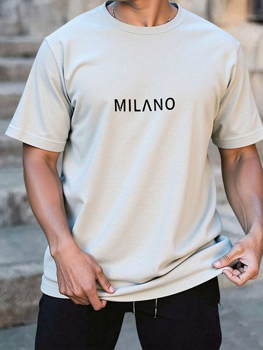 RueChic T-shirt à manches courtes régulier pour homme avec lettres imprimées et patchs