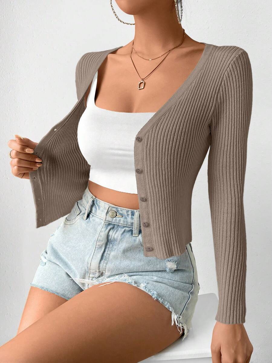 Chiquease Cárdigan De Mujeres Slim Fit Con Cierre Frontal De Botones