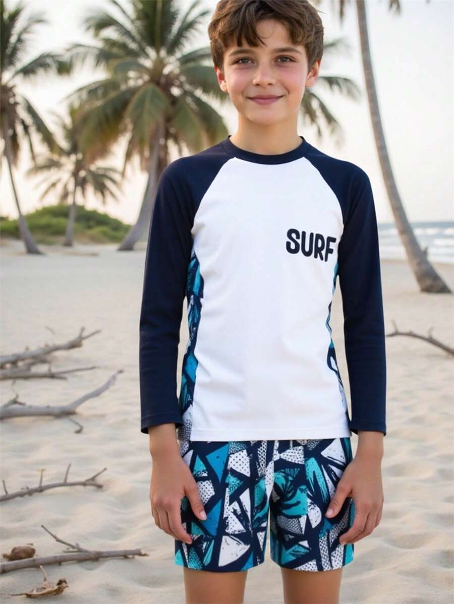 Traje De Baño Para Niño Con Estampado De Geo Para La Playa