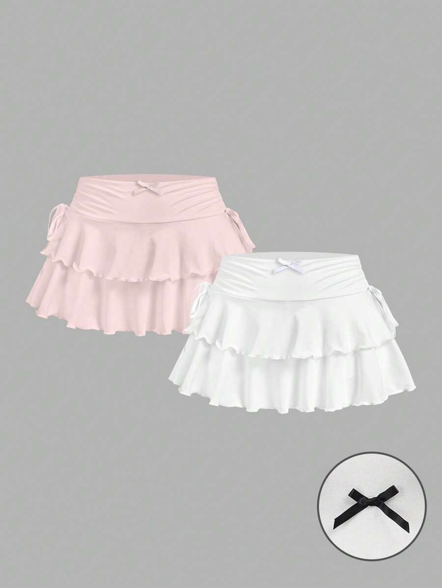 Soleia 2pcs Set Women's Casual Minimalist Ruched Waist A-Line Skirt,Concert Outfit Women,Cruise Outfits Women,Club Outfits Women Sexy