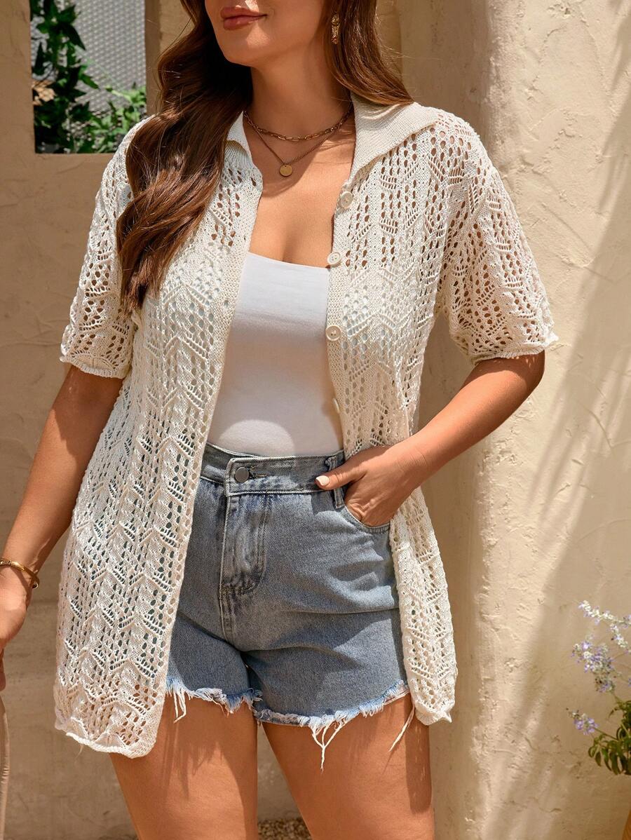 SHEIN Privé New Spring Plus Size Casual Loose Fashion Elegant Women Knitted Cardigan