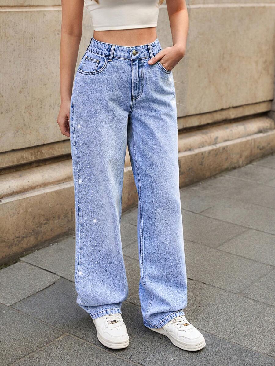 RueChic Jeans dritti con dettaglio sui lati a vita bassa