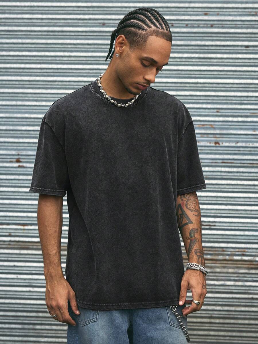 AXEPEAK Camiseta de manga corta con cuello redondo de hombre holgada y de punto en estilo sencillo y desgarrado, para amigos, moda, salir, verano, estilo urbano