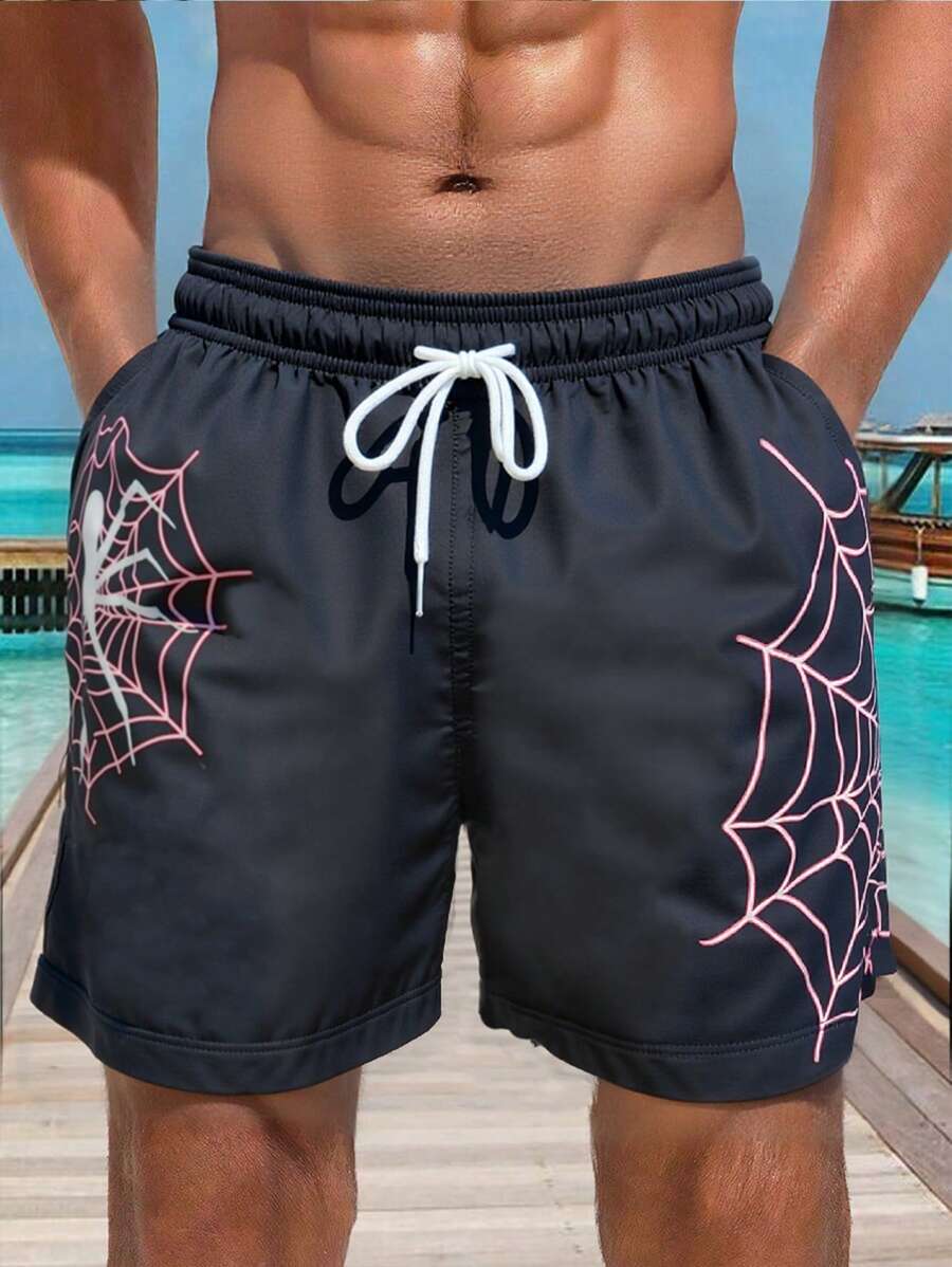 Pantalones cortos de playa estampados con bloques de color para hombres, para el verano, estilo hawaiano