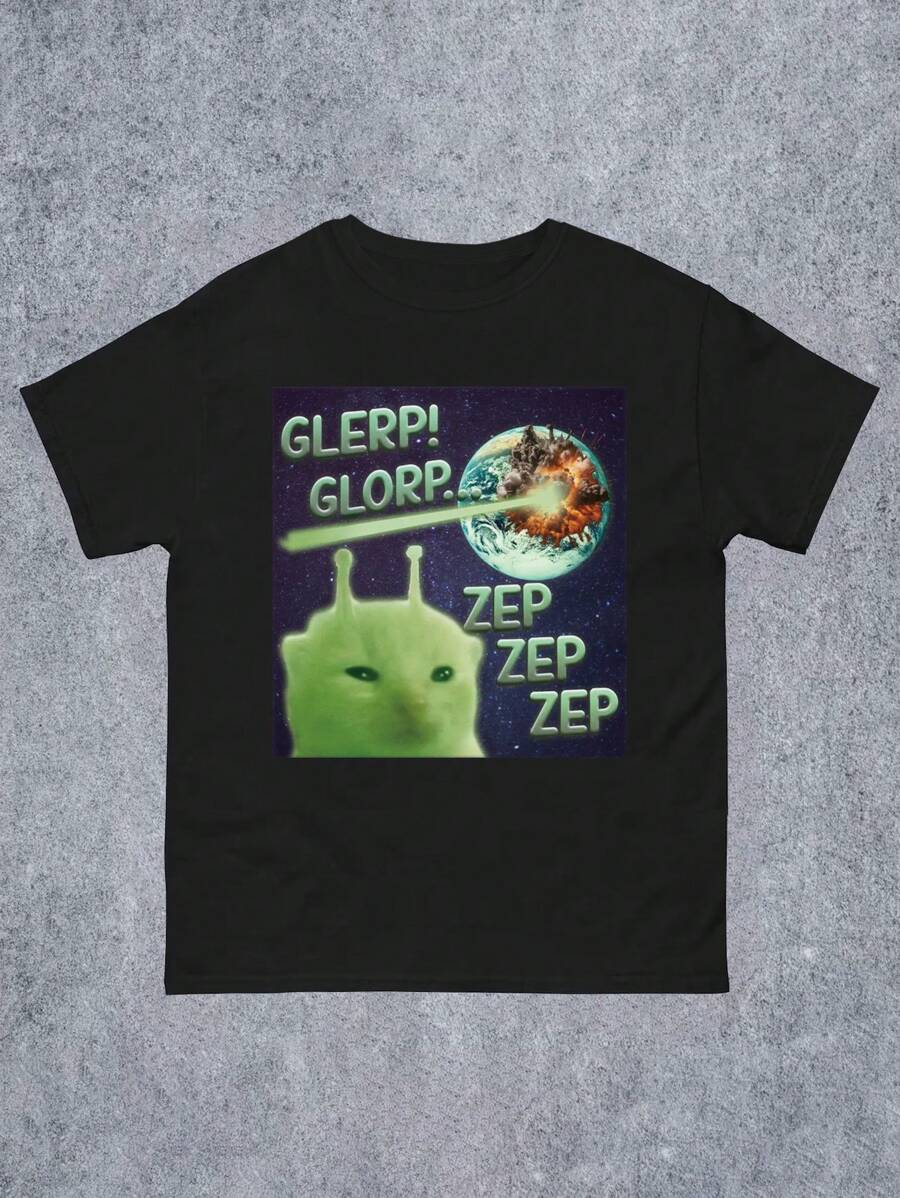 Manfinity Dauomo Glerp Glorp Funny Alien Cat Graphic Standard Size Men's T-Shirt