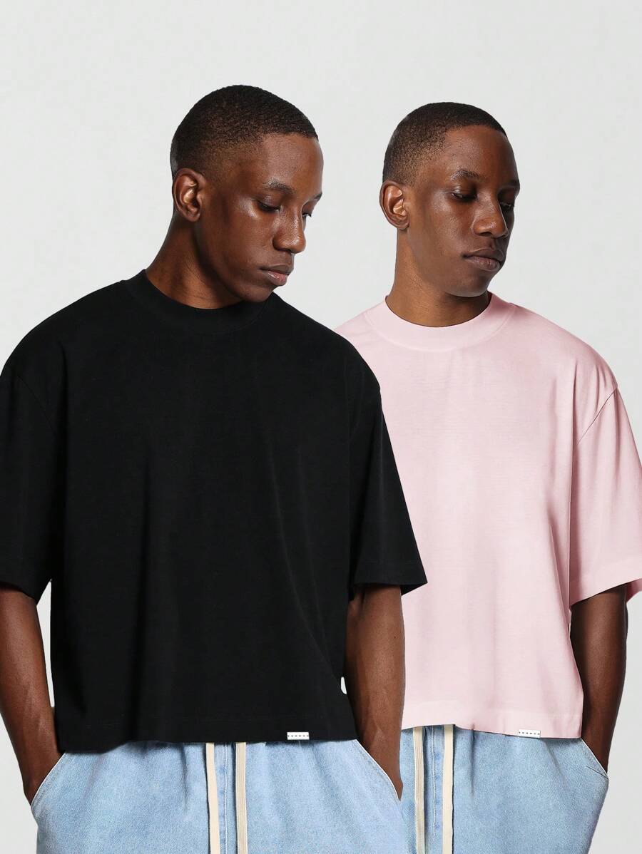 SUMWON Essential Crop Tee Heavyweight Cotton Relaxed Fit Streetwear Basic Tshirt Minimalist Oversized Modern Athleisure Summer Lounge Athletic