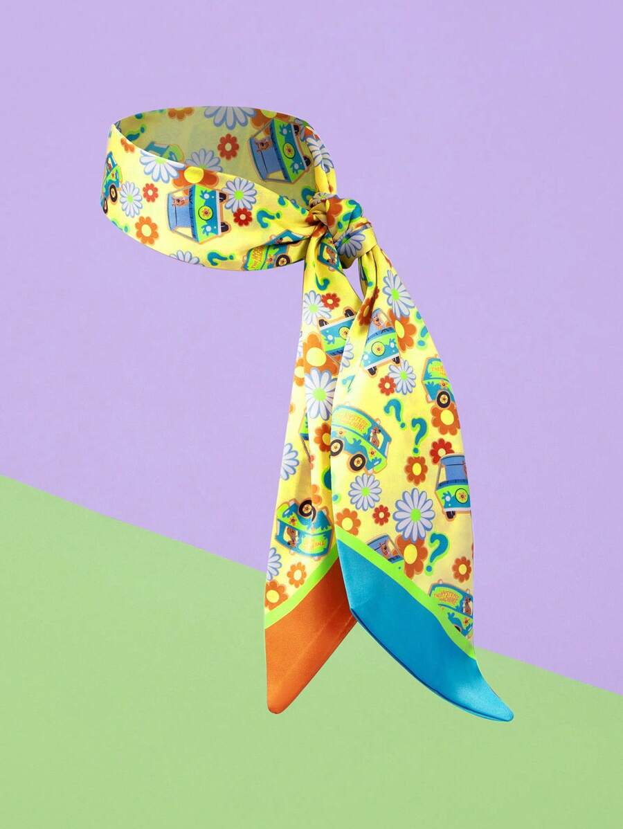 SCOOBY-DOO X SHEIN Vintage Landhausstil kleines Tuch mit gelbem Blumen- und Buss-Muster