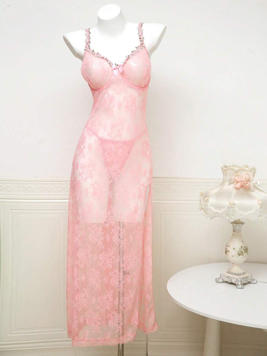 SHEIN Set de 2 camisones de encaje sexy de talla grande