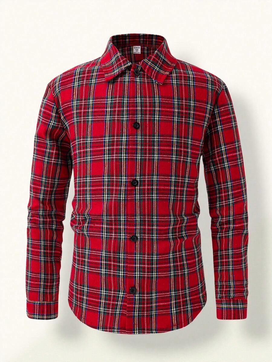 SHEIN Camicia casual a quadri natalizia per ragazzo pre-adolescente