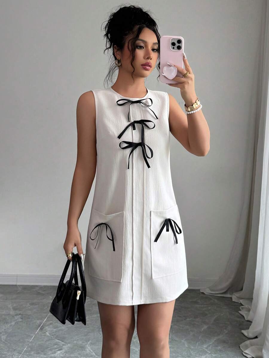 SHEIN Clasi Abito midi da donna elegante, romantico e dolce con fiocco, adatto per vacanze, appuntamenti e nuova stagione scolastica