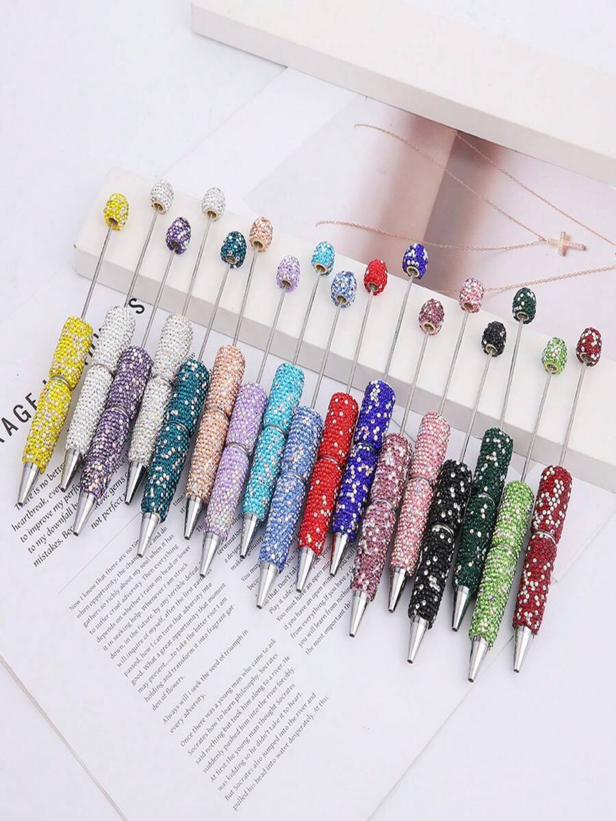 SHEIN Glitter Beadable Pens Full Rhinestone Fancy Pens For Beads Cute Journalling Pens For Women Fun Bling Ballpoint Pens Tween Gifts Stuff Back To School