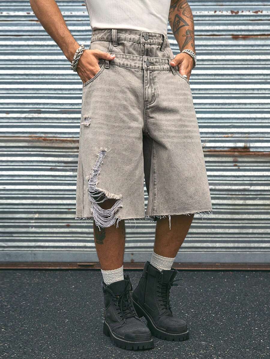 AXEPEAK Shorts informales y sueltos para hombres, de un solo color tejido, edición de ropa urbana