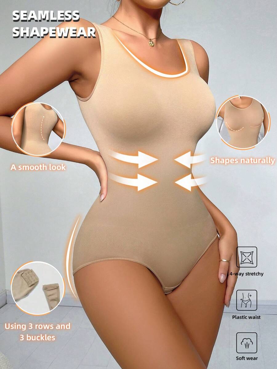 Body sin costuras de unicolor con cinturón ancho y tirantes sin mangas para el verano