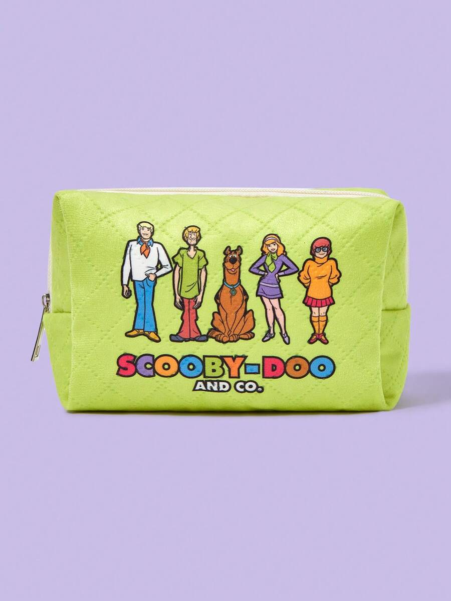 SCOOBY-DOO X SHEIN Bolsa de cosméticos acolchoada com estampa de desenho animado, organizadora de maquiagem portátil com zíper, bolsa de armazenamento multifuncional, bolsa de viagem leve, adequada para homens e mulheres