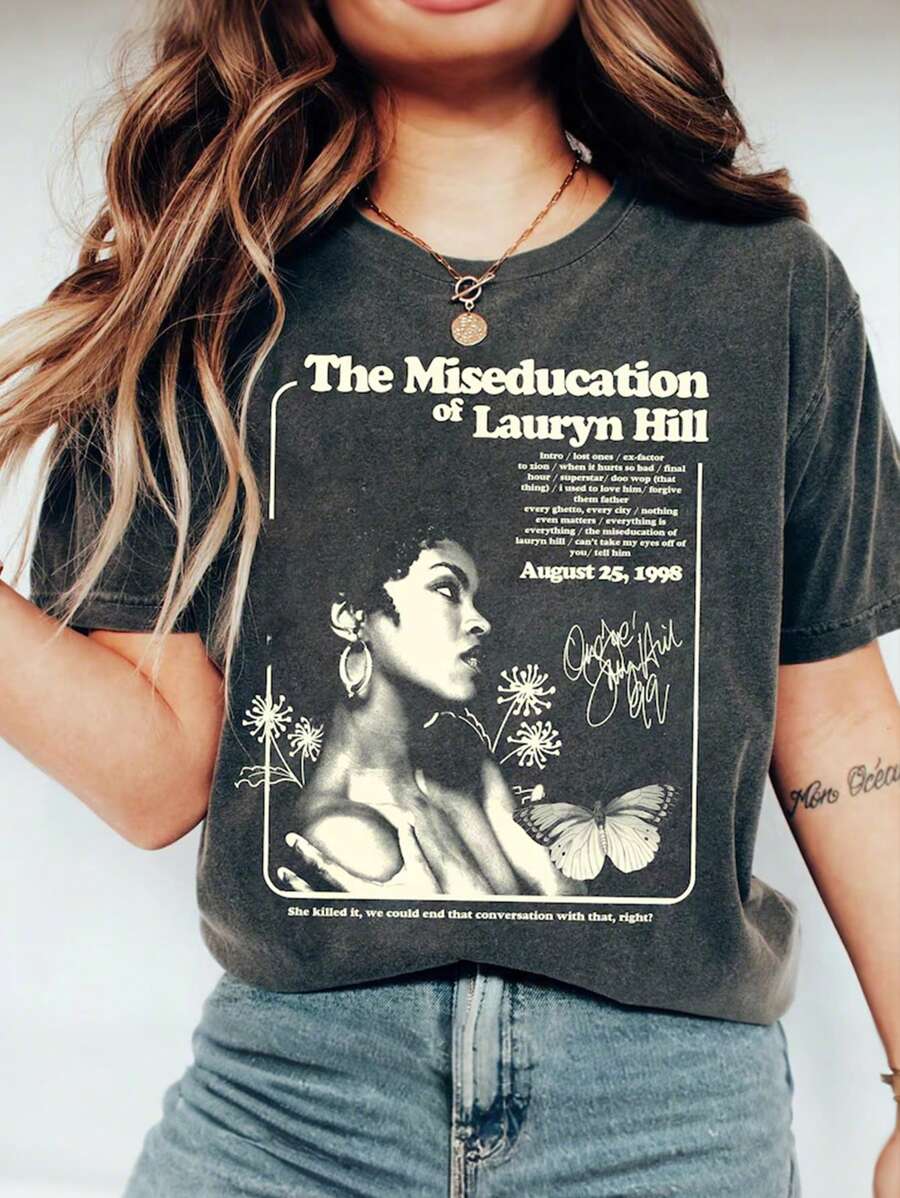 SHEIN Vintage Lauryn Hill Shirt, Lauryn Hill Sweatshirt, Lauryn Hill Rock Style Bootleg T-Shirt, Lauryn Hill The Miseducation Of Unisex Shirt, Women Graphic Print Round Neck T-Shirt