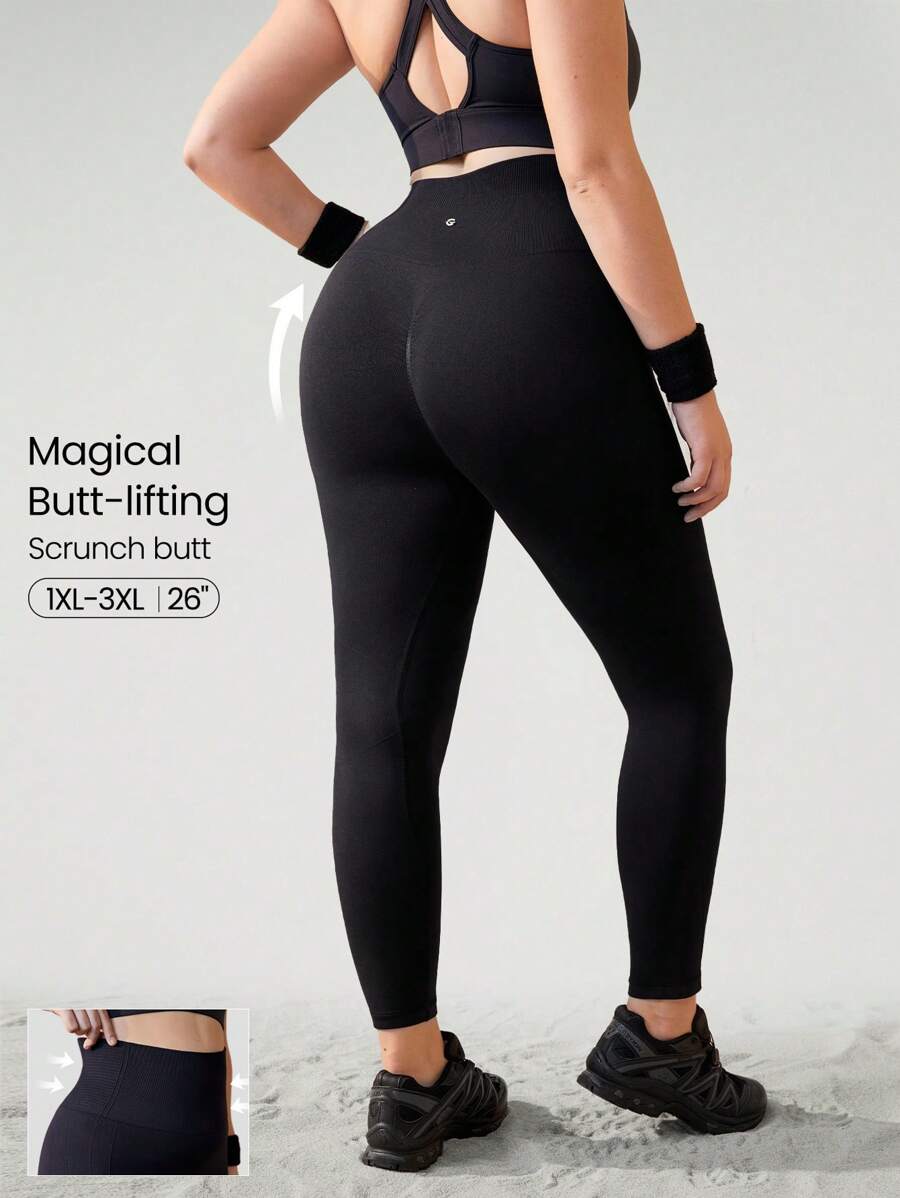 GLOWMODE 24" Plus Size Seamless Ready Set Go Tummy Control Scrunch Butt High-Waist Leggings Medium Impact Running Jogging Training Gym Workout