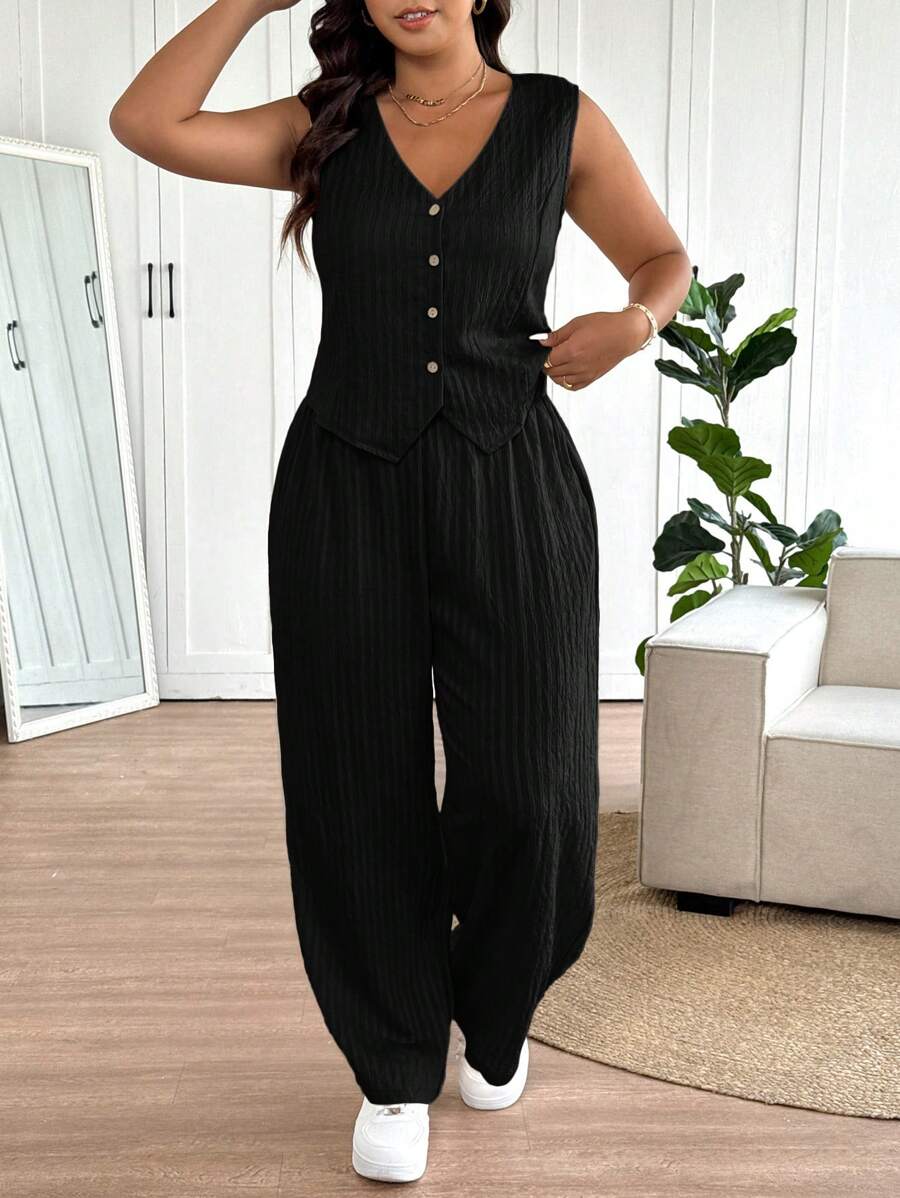 SHEIN Frenchy Conjunto de blazer y pantalones casuales para mujer de talla grande