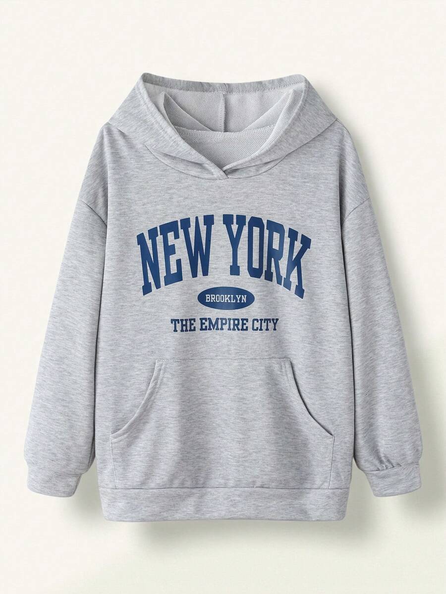 SHEIN Explorewe Moletom com capuz estilo Academia de Lettering Impresso para Adolescentes