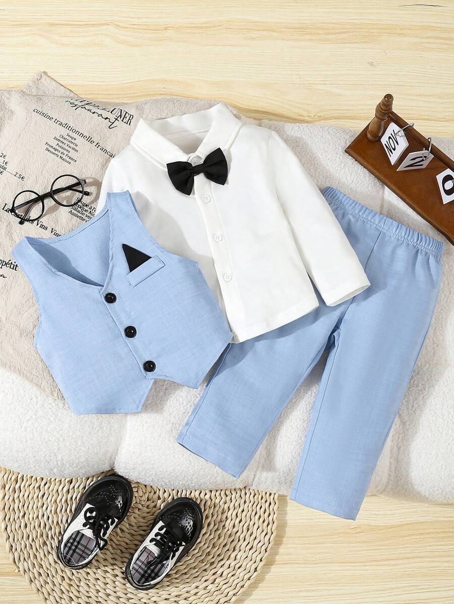 Souflis Souflis Completo da bambino maschio con 2 pezzi, inclusi vest e pantaloni in tinta unita, panni adatti da 6 mesi a 3 anni, adatti per matrimoni, esibizioni, feste, compleanni, Natale e cerimonie di laurea