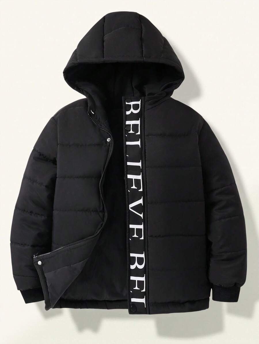 SHEIN Chaqueta con capucha de parka gruesa y cálida para adolescentes varones, para deportes al aire libre en invierno