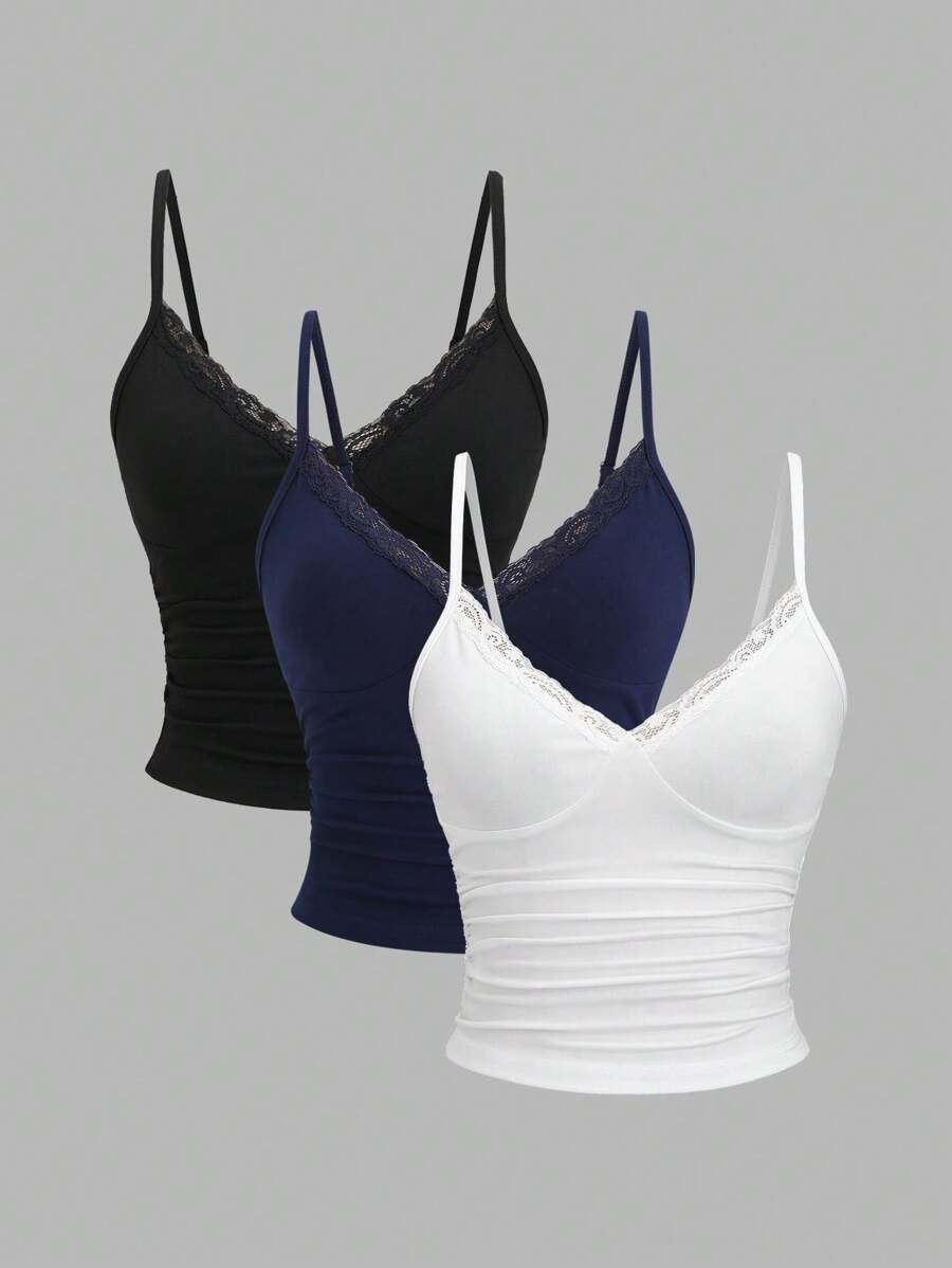 Sweetra Ensemble multi-pièces avec camisole sexy Y2K avec garniture en dentelle et détail de plissé