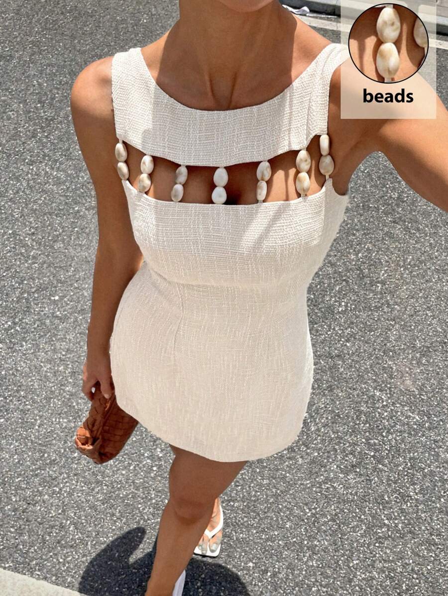 Siren Gaze Nuevo vestido corto de verano de línea A sin mangas con diseño de cuentas para mujeres