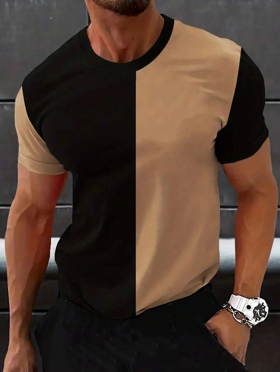 Manfinity Homme Completo casual da uomo composto da maglietta a maniche corte con scollo tondo e pantaloncini, in colori a contrasto