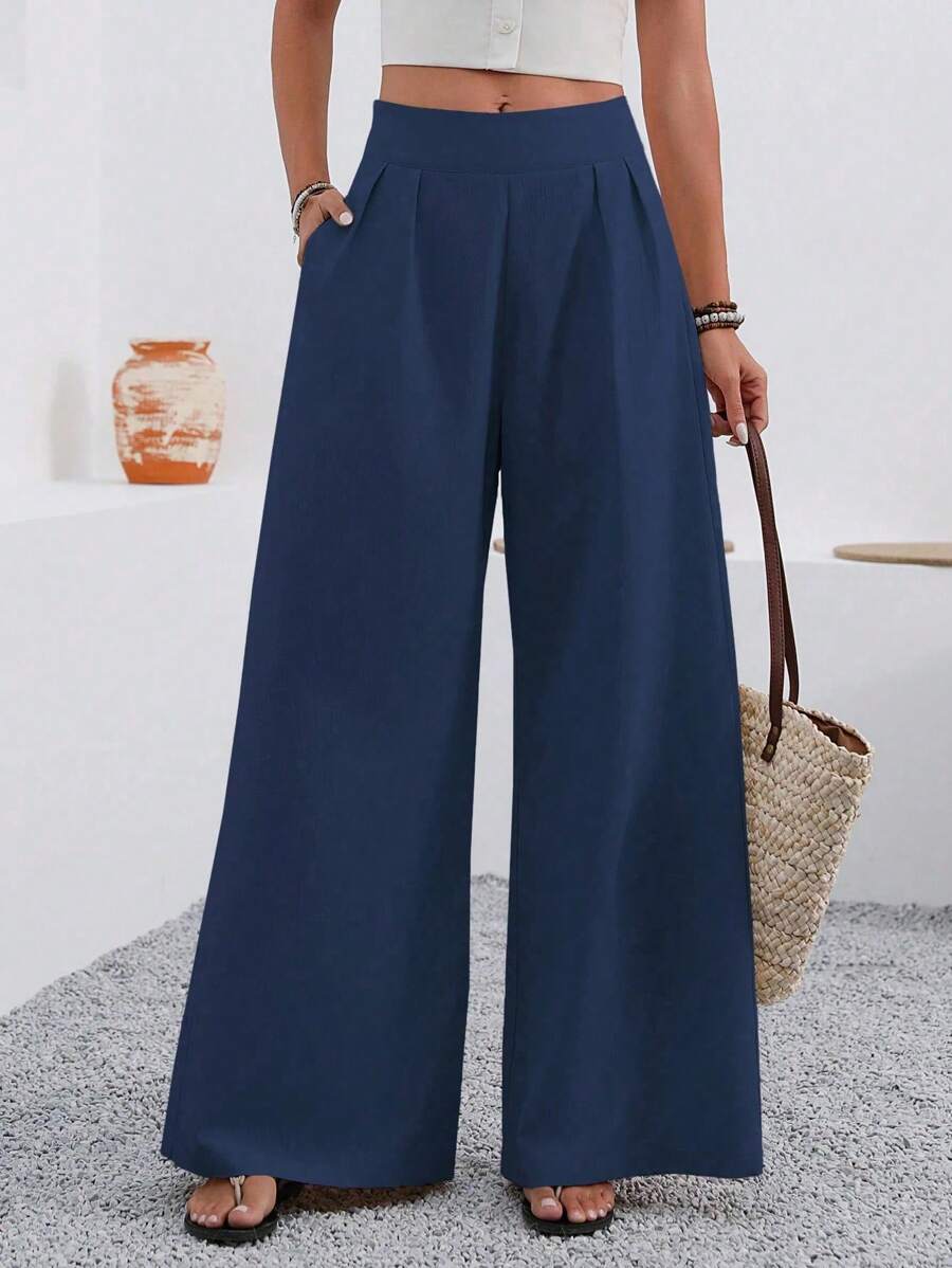 SHEIN PETITE Pantaloni casual estivi da donna a gamba dritta con vita plissettata, tasche, colori albicocca e cammello, adatti per uscite, appuntamenti, vacanze