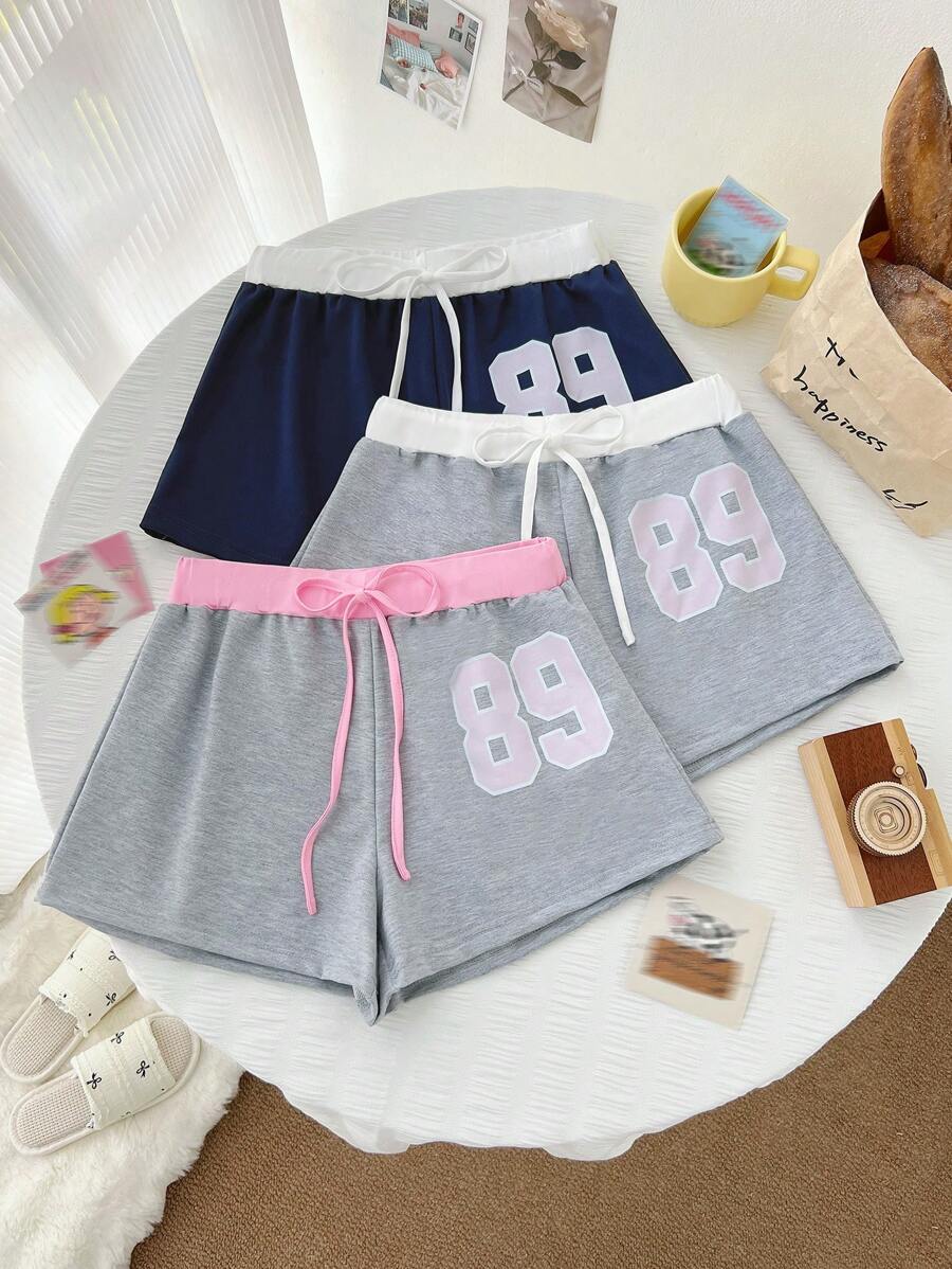 Set de 3 shorts casuales para mujer para usar en casa con texto impreso