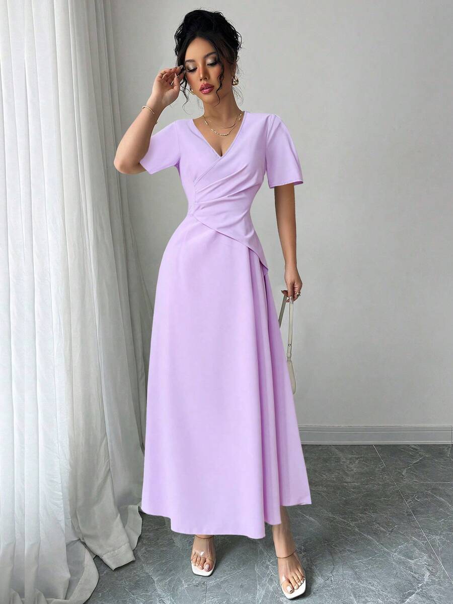 SHEIN Clasi Abito elegante da cerimonia con vita stretta, scollo a V, stile francese, nuova collezione primavera/estate 2025