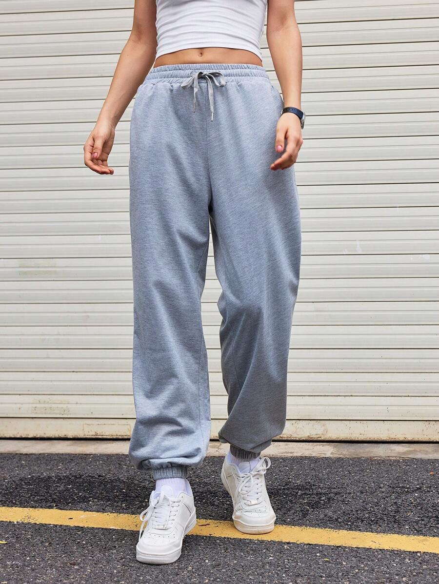 Streetz SHEIN Sport Pantaloni sportivi da donna con vita e polsini alle caviglie regolabili con coulisse, di colore unito, minimalisti e alla moda