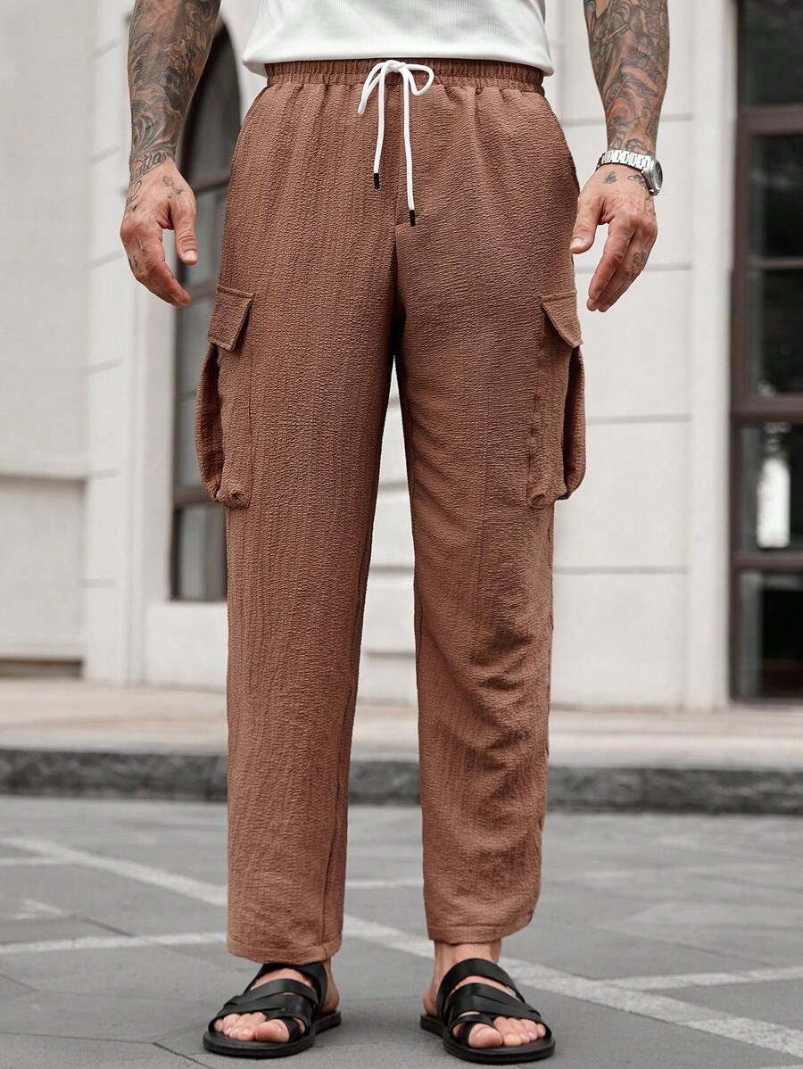 Manfinity CasualCool Men's Casual Textured Fabric Pants, Summer Cargo Style Style Men Pants Casual Men Designer Pants Men Clothing Men Pants Men Clothes Men Pants