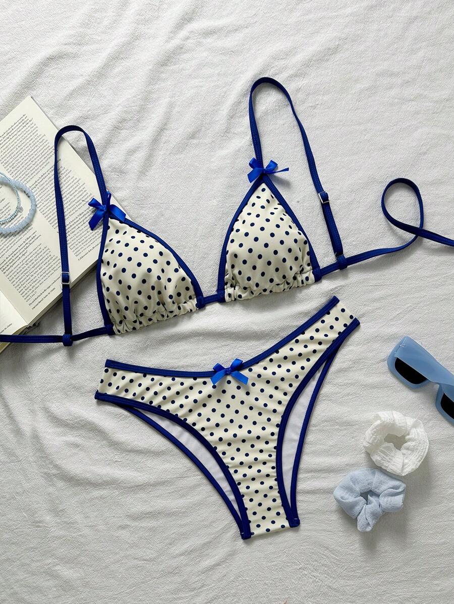 SHEIN Swim 2025 New Women Random Flower Print Triangle Bikini Set, Casual Sexy Beach Holiday