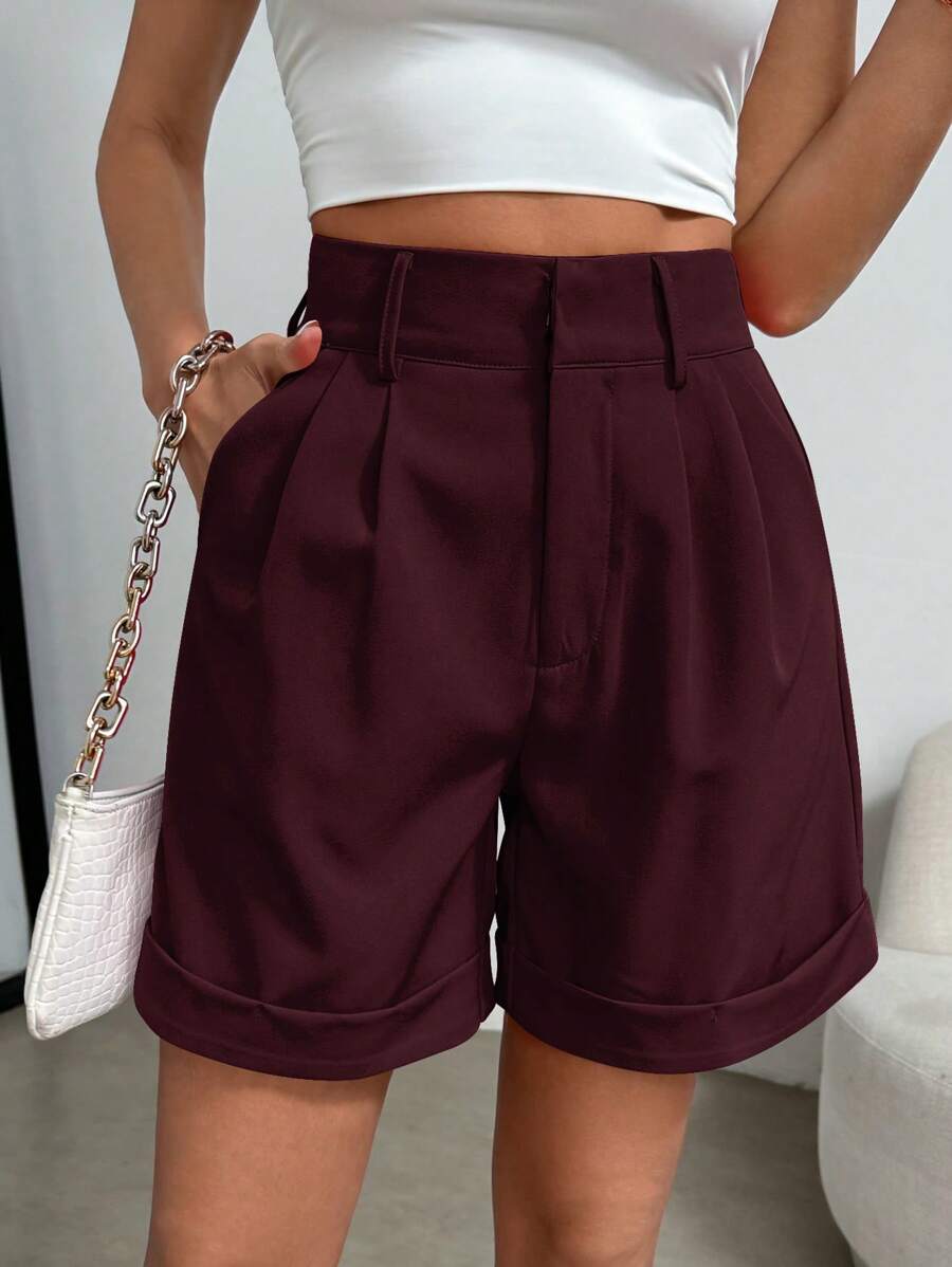 Celisse Pantalones cortos casuales de mujer con bolsillos plisados de unicolor, versátiles