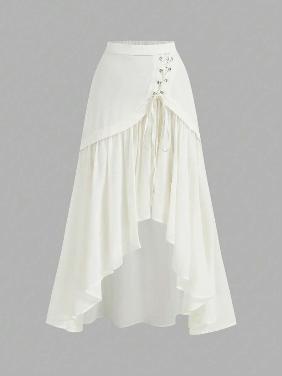 SHEIN MOD Gonna asimmetrica vintage romantica color albicocca con nodo incrociato e orlo drappeggiato - stile occidentale, ispirazione anni '70, perfetta per vacanze in isola, feste, appuntamenti, compleanni, tè pomeridiani e festival