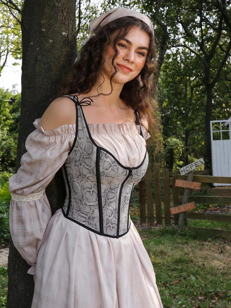 SHEIN Myrelith 1 pieza Sujetador moldeador con cremallera frontal y estampado de piel de serpiente para mujer