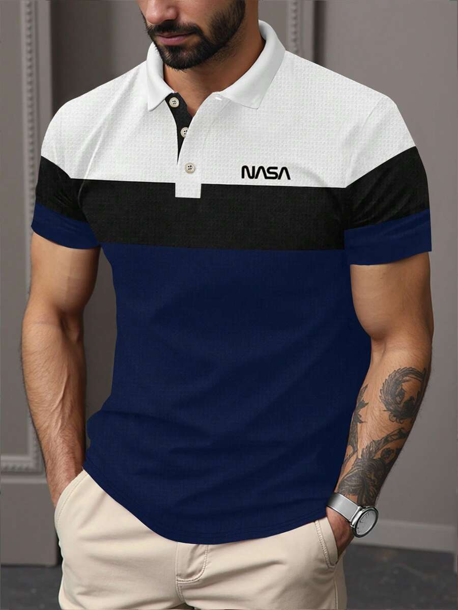 Manfinity Homme Plus Size Men Color Block Polo Shirt, Casual For Summer